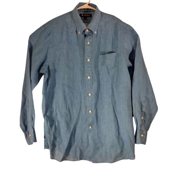 Cremieux shirt mens L Large blue 100% linen long sleeve button Daniel casual - Picture 1 of 7